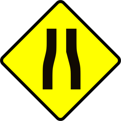 road narrows sign